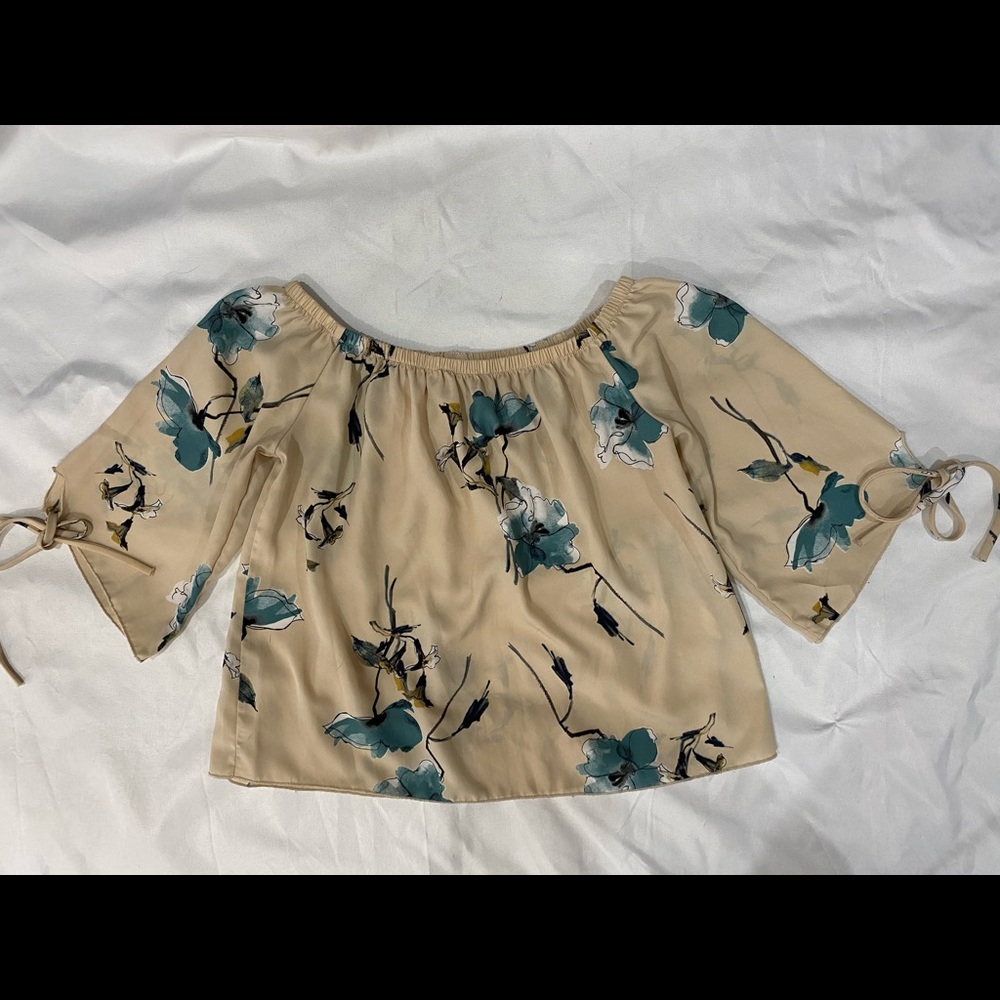 Tan & Blue Floral Blouse